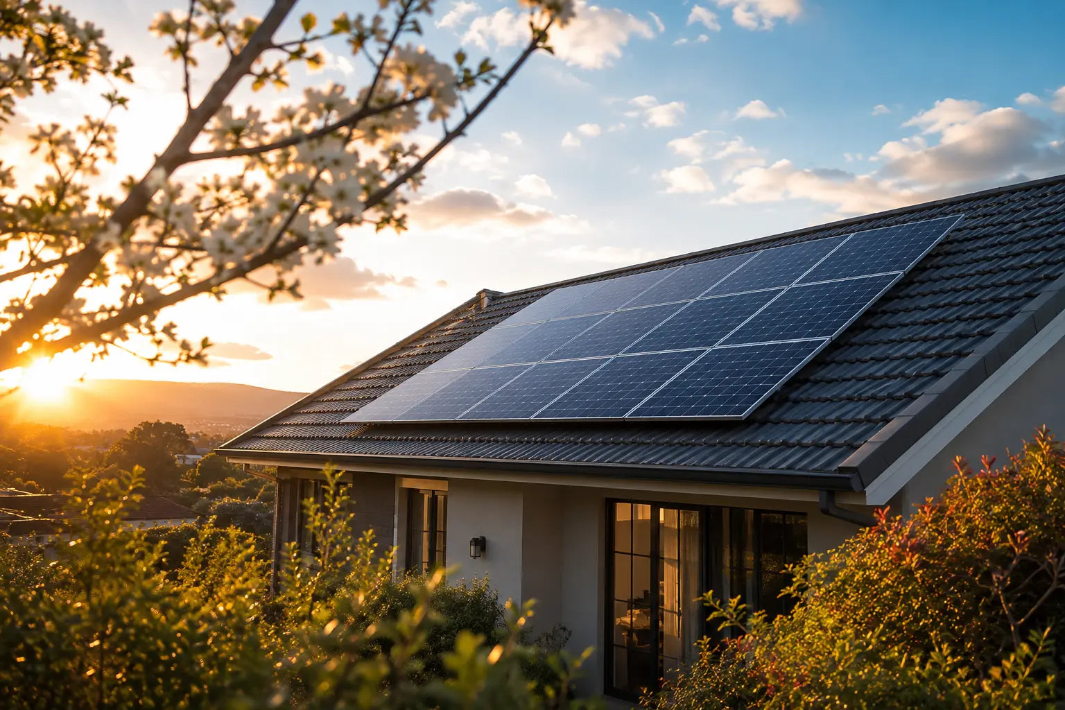 Australian home ready for summer with solar panels and a battery powering air-conditioning