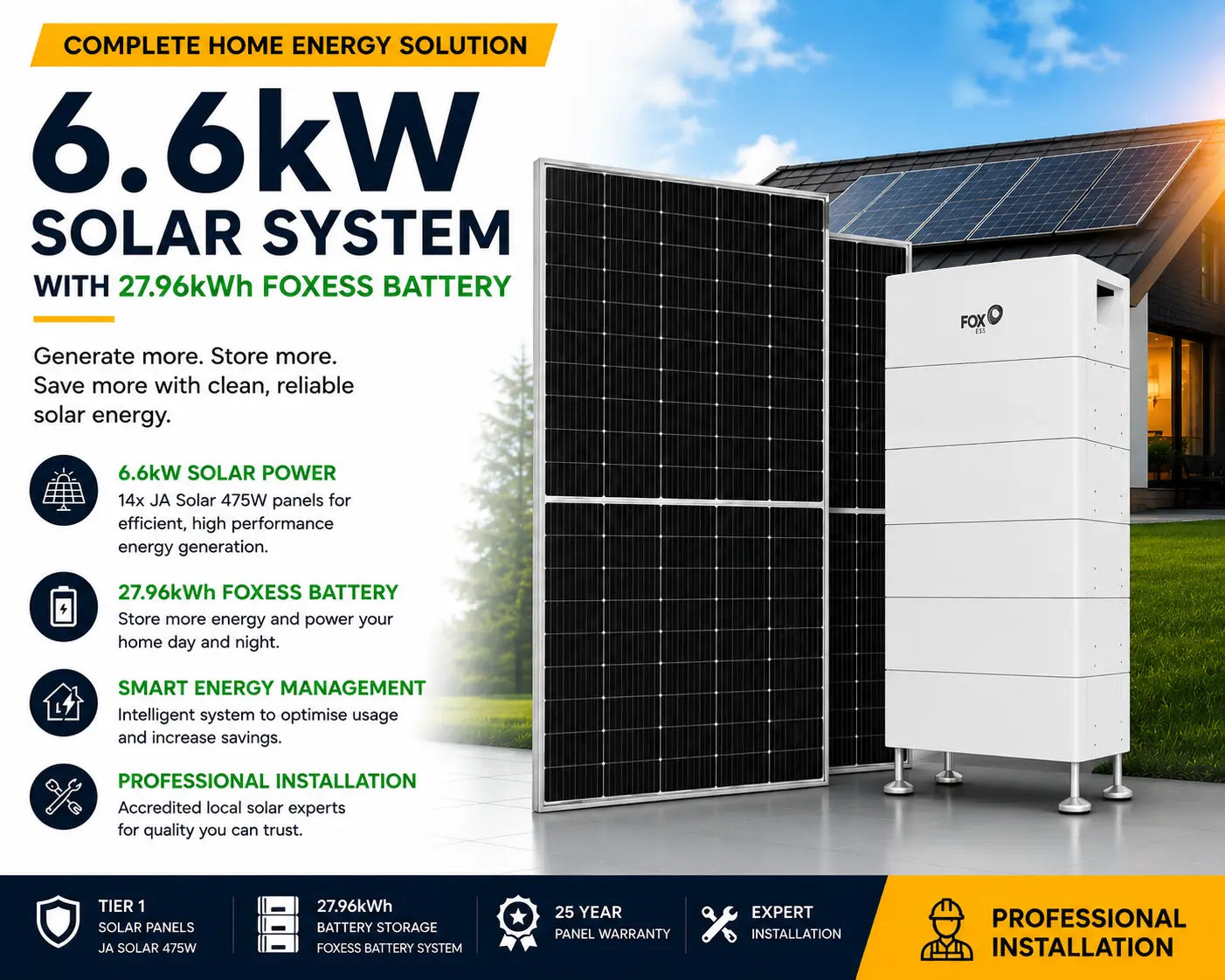 6.6kW Solar System with 27.96kWh FoxESS Battery