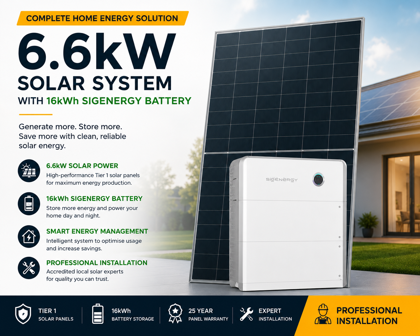 6.6kW Solar System with 16kWh Sigenergy Battery