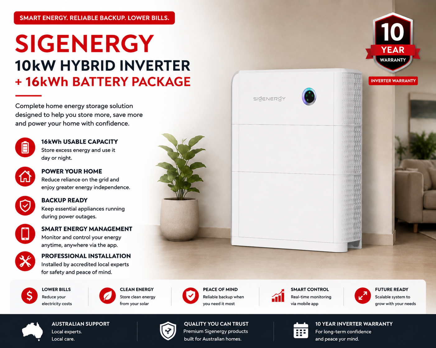 Sigenergy 10kW Hybrid Inverter + 16kWh Battery Package