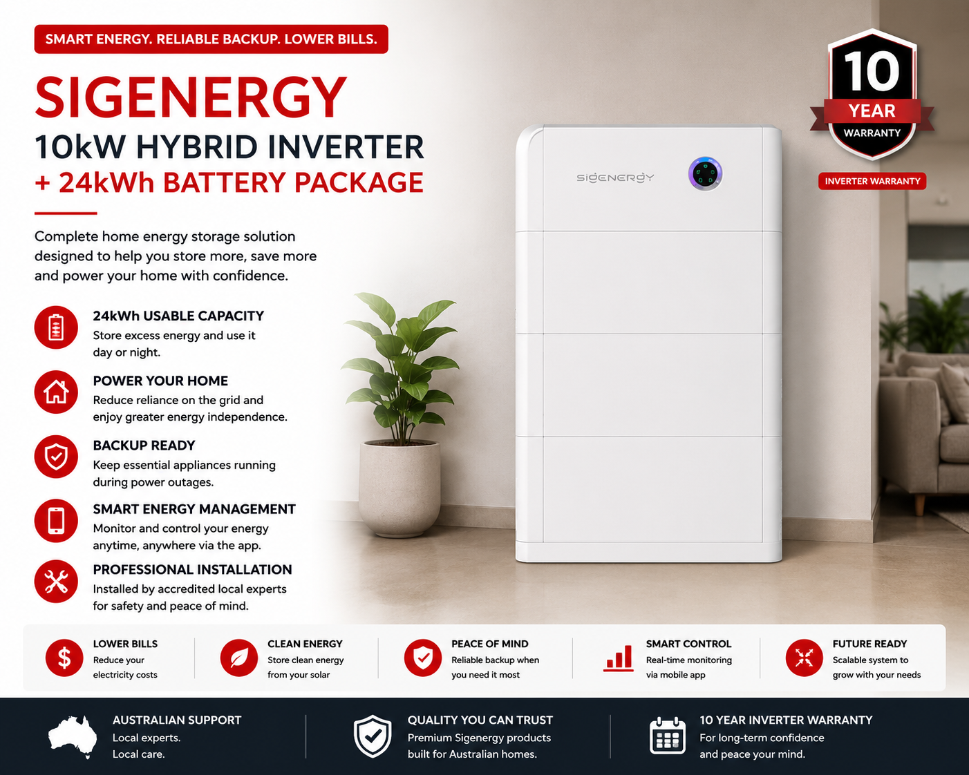 Sigenergy 10kW Hybrid Inverter + 24kWh Battery Package