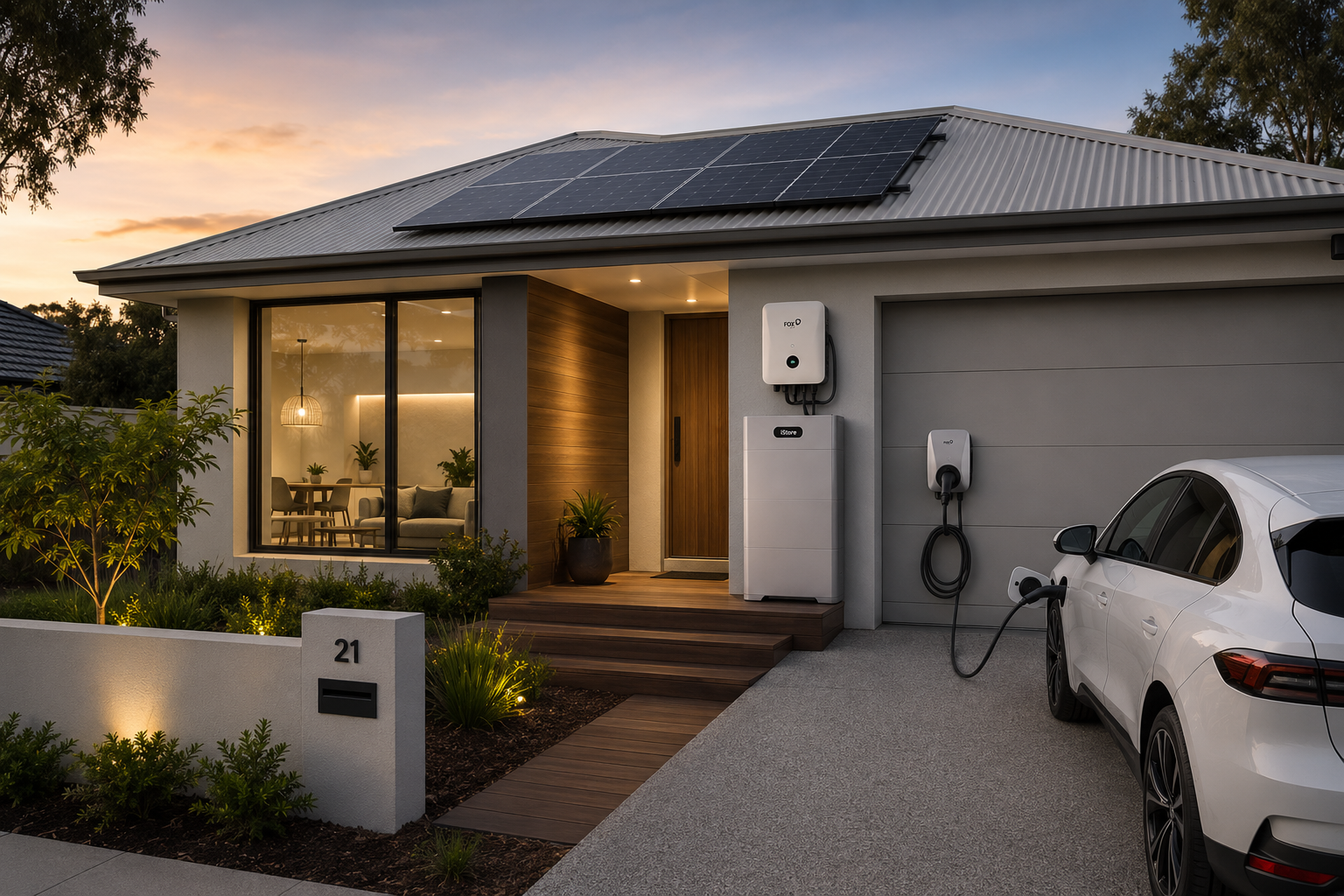 All-electric Australian home with solar panels, a home battery and an EV charging from solar