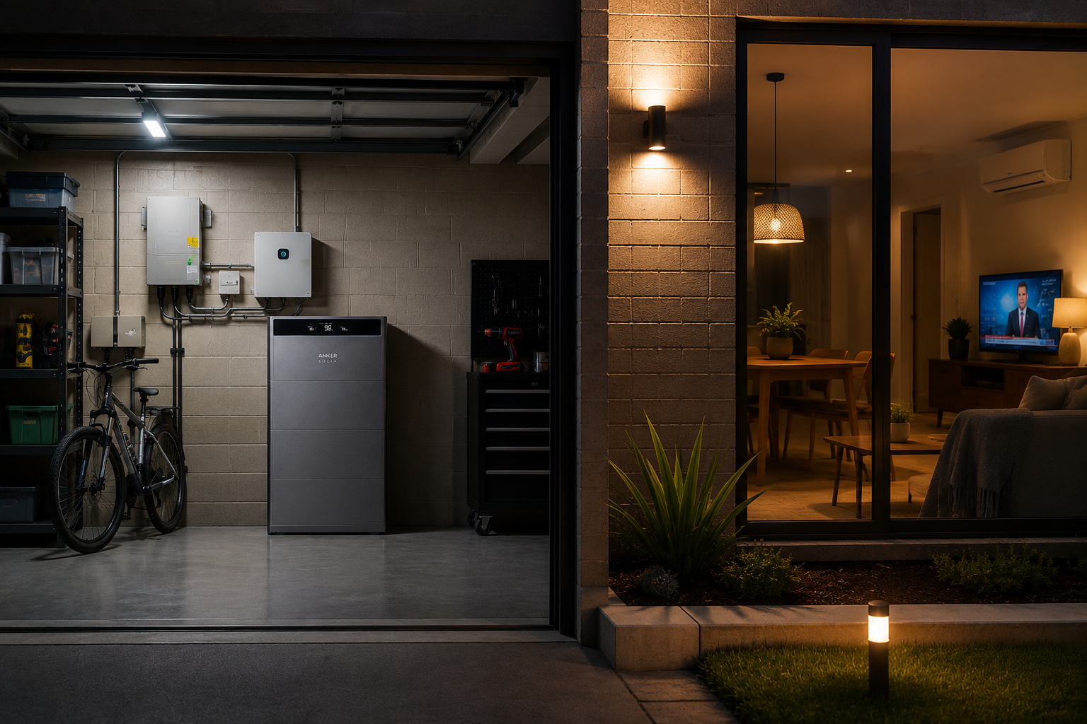Home keeping lights and fridge running during a blackout with a solar battery backup system
