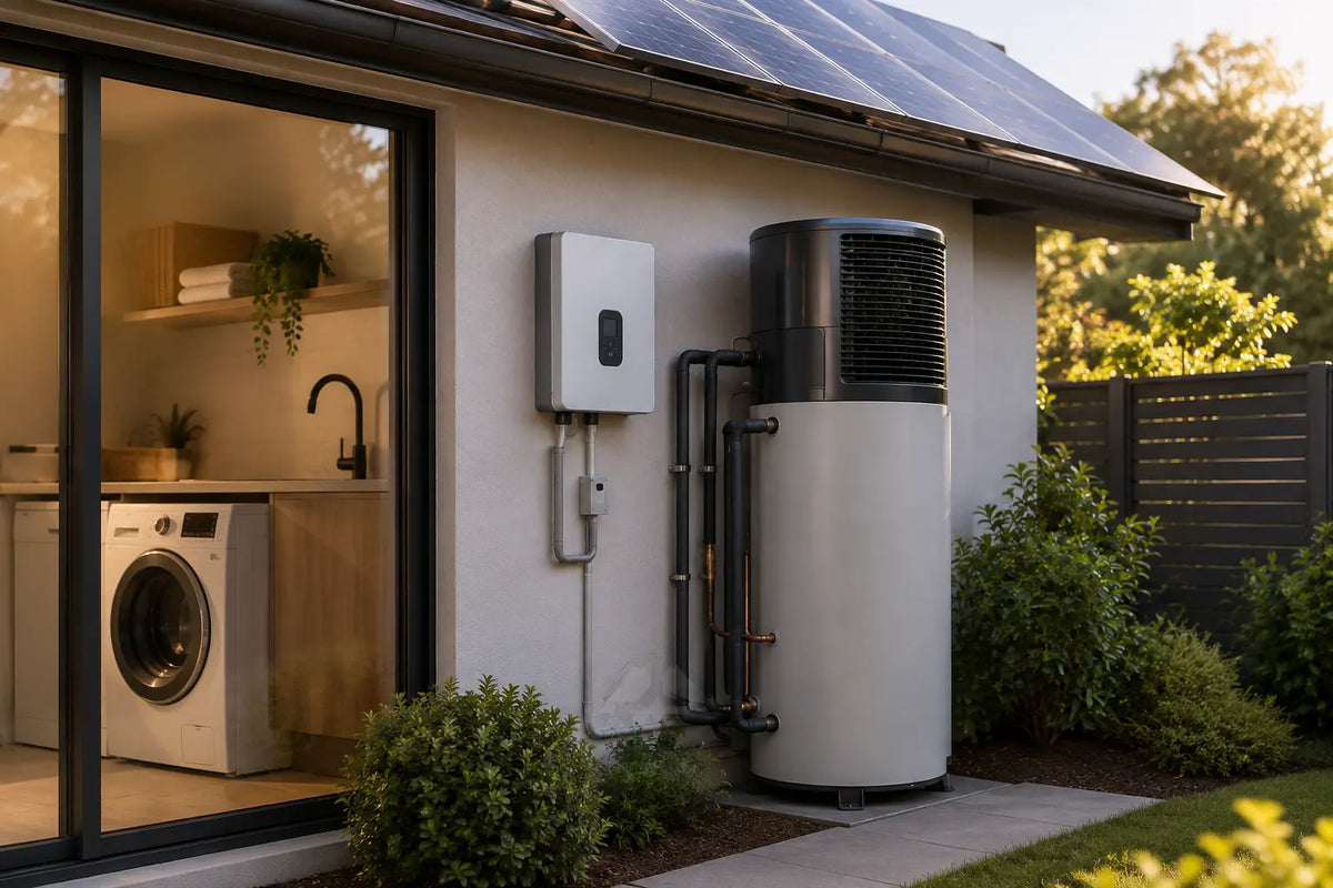 Heat-pump hot water system running on rooftop solar at an Australian home