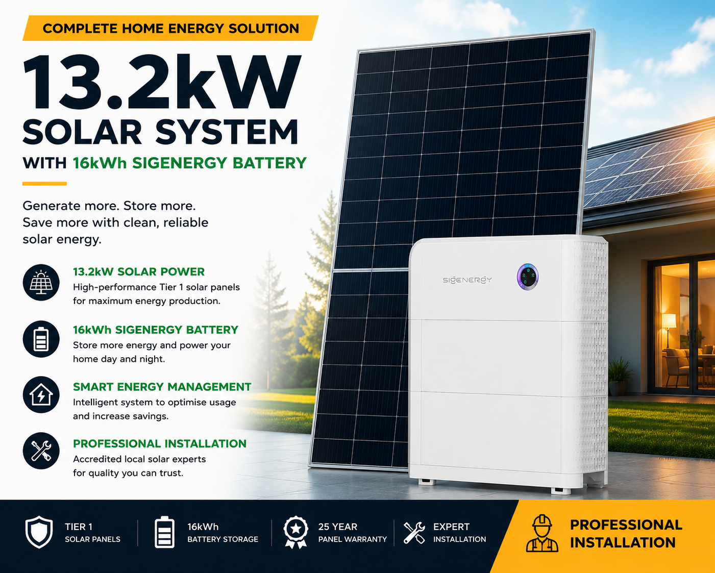 13.2kW Solar System with 16kWh Sigenergy Battery