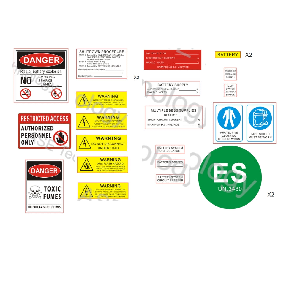Additional Battery Label Kit AT (needs to use with DC/AC label kit) compliant with AS/NZS 5139:2019